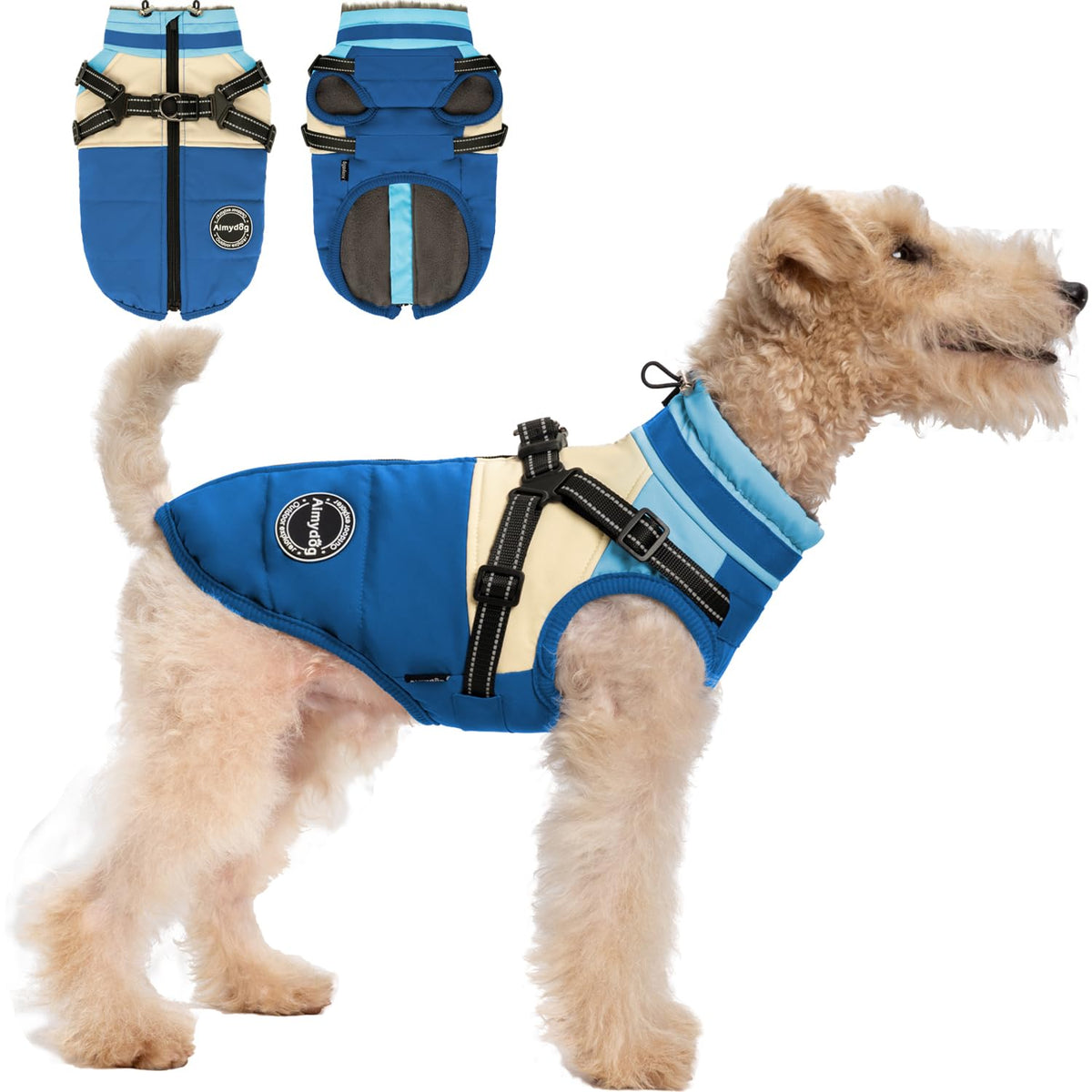 AIMYDOG dog winter coat waterproof outer shields from rain during outdoor walks.