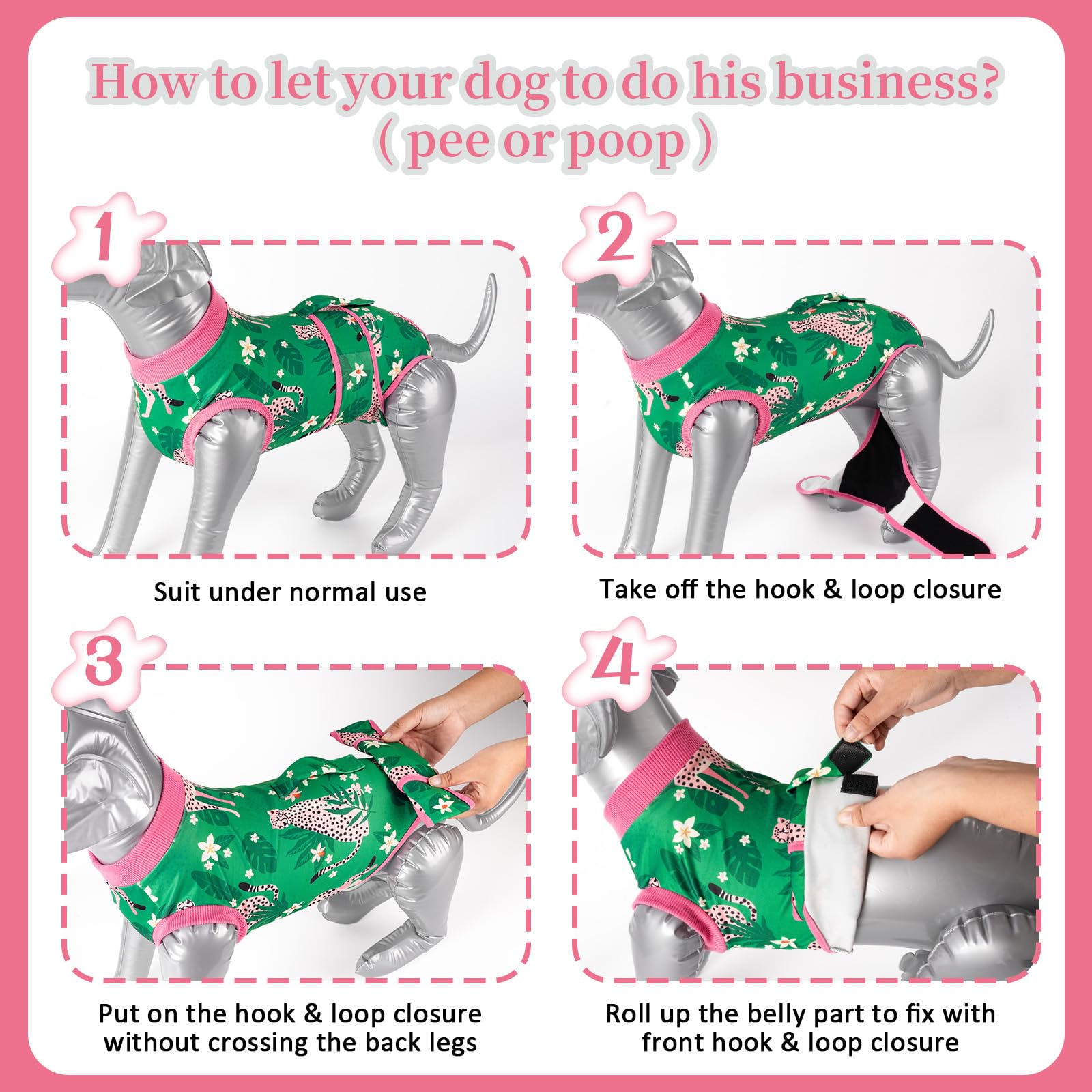 Aimydog recovery-suit-coverage-protection illustrates wound-area coverage and calmer dogs