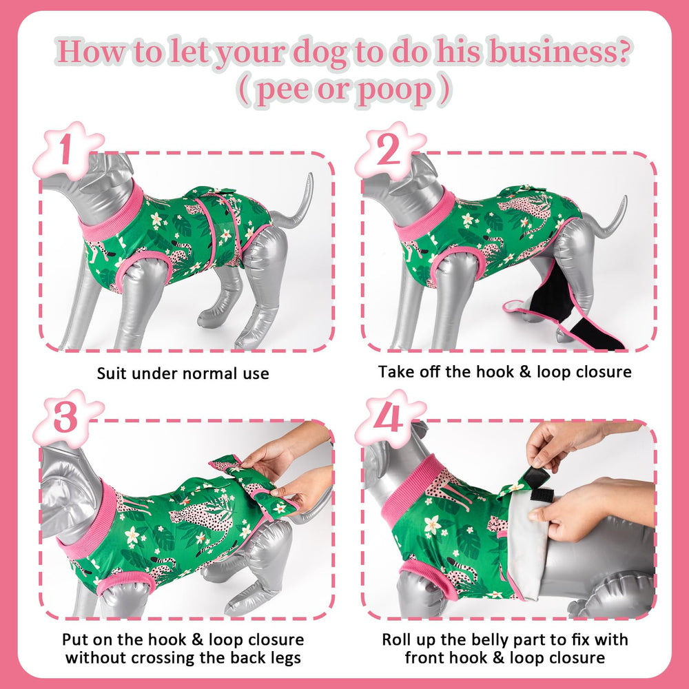 Aimydog recovery-suit-coverage-protection illustrates wound-area coverage and calmer dogs
