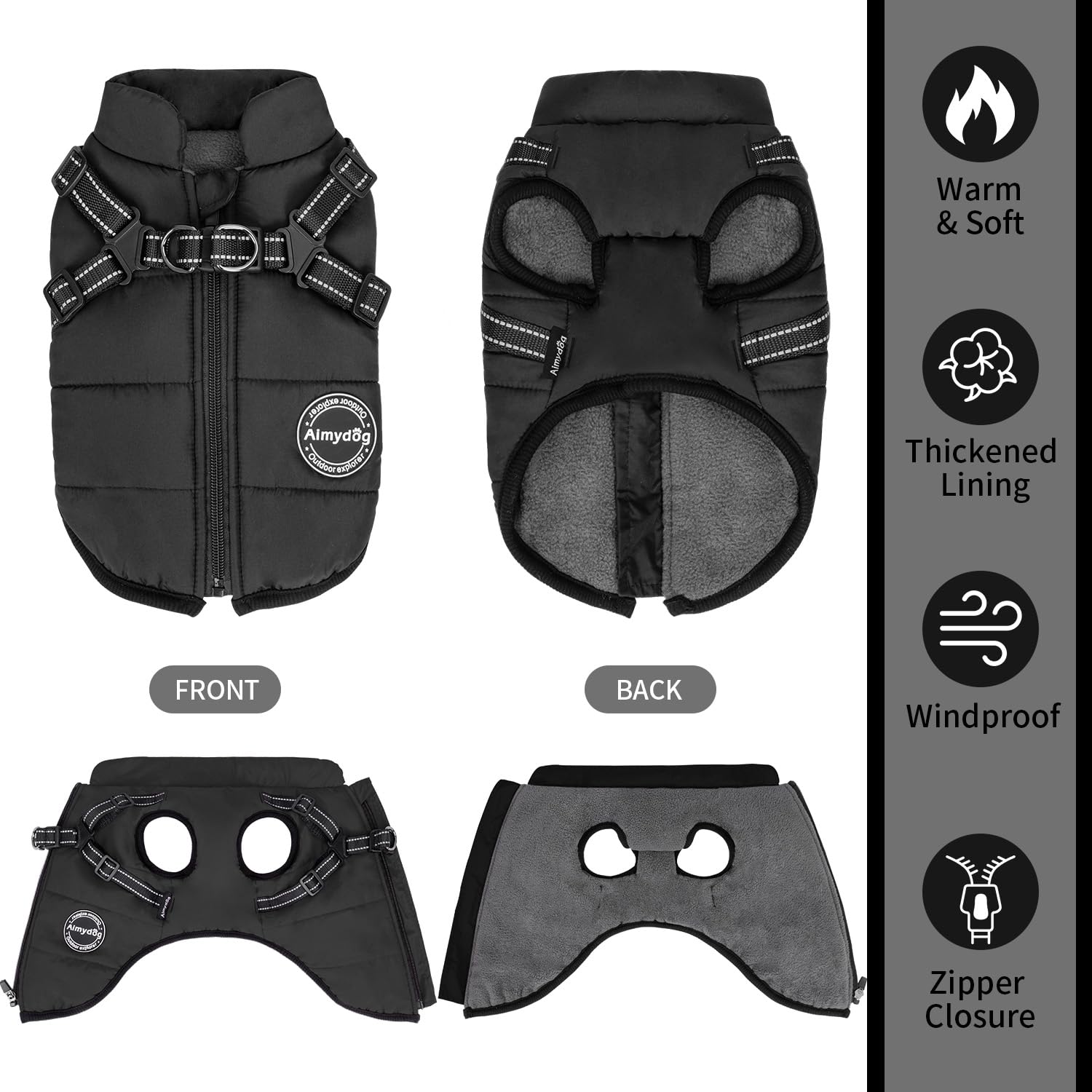 AIMYDOG Warm Dog Winter Coat reflective strip detail enhances visibility during dawn walks.