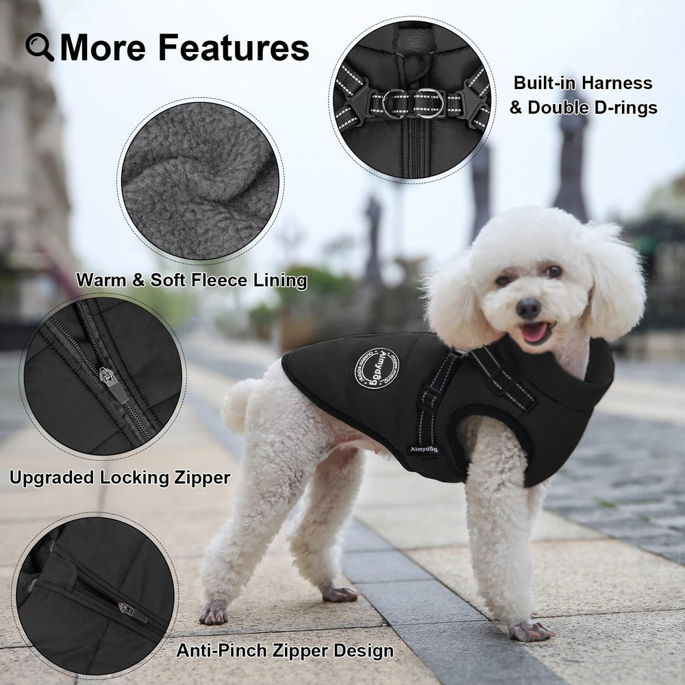 AIMYDOG Warm Dog Winter Coat side closure demonstrates easy on/off convenience.