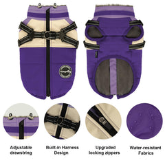 Aimydog Winter Coat harness inset demonstrates built-in stability during walks
