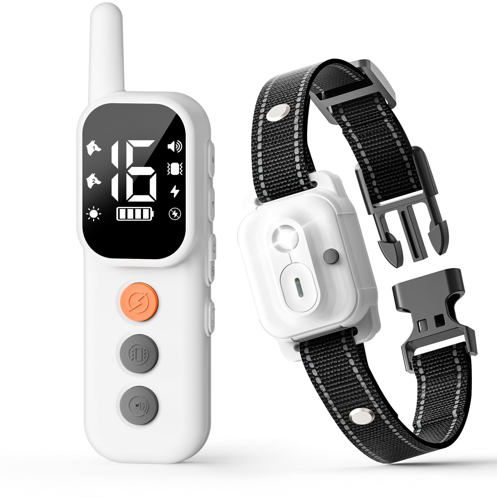 AINSYLI dog shock collar remote controls two-dog training in a backyard