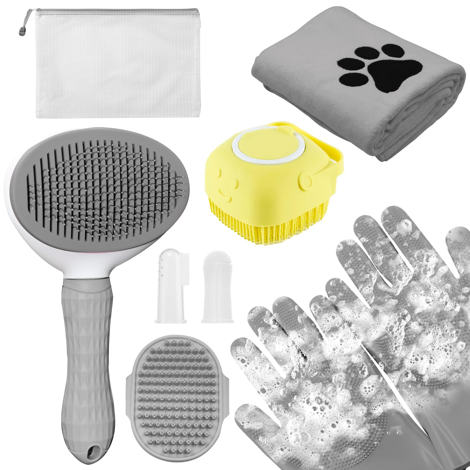 Aiolpy deshedding brush for dogs and cats reduces loose hair during grooming.