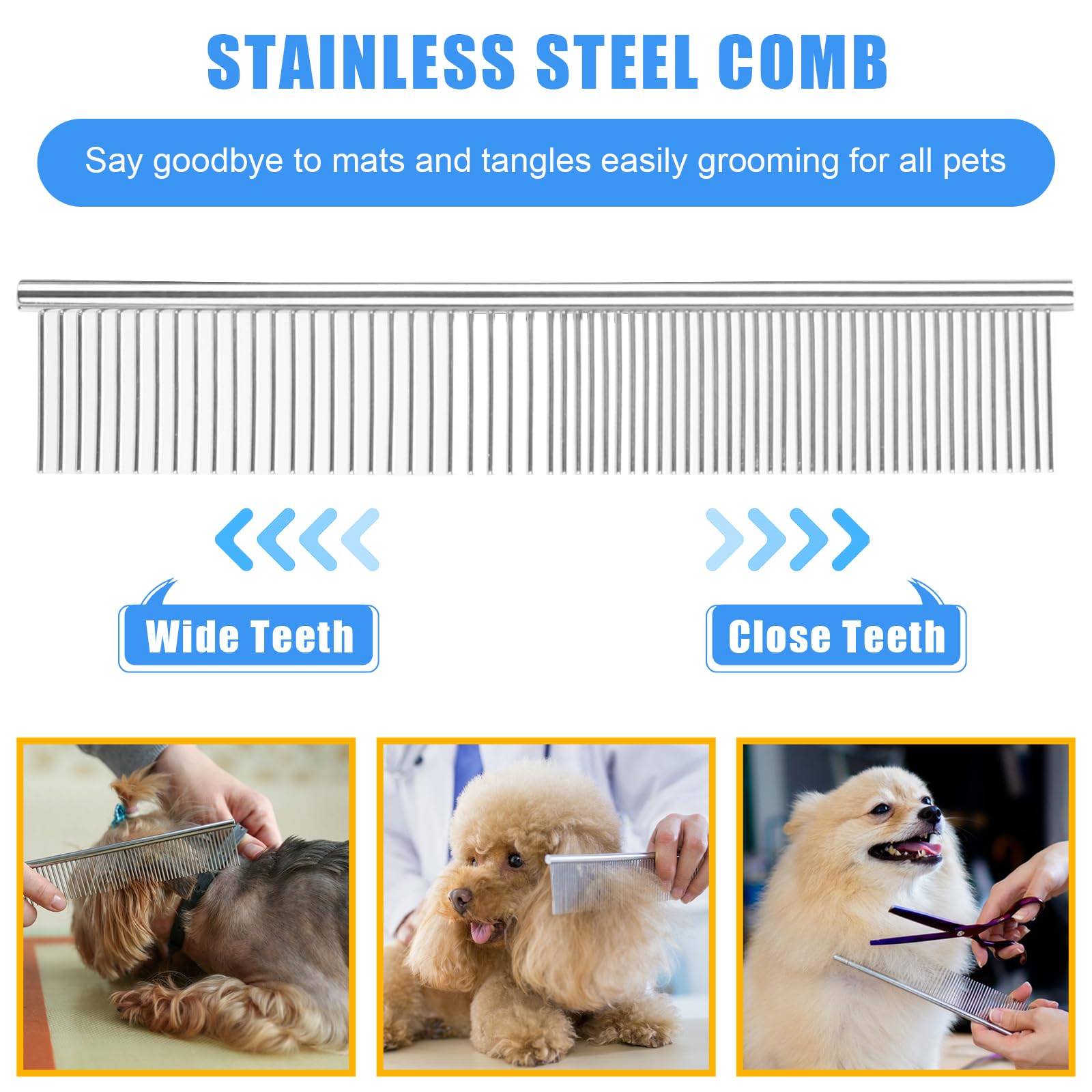 Aiolpy grooming steel comb helps maintain fluffy fur and reduce shedding.