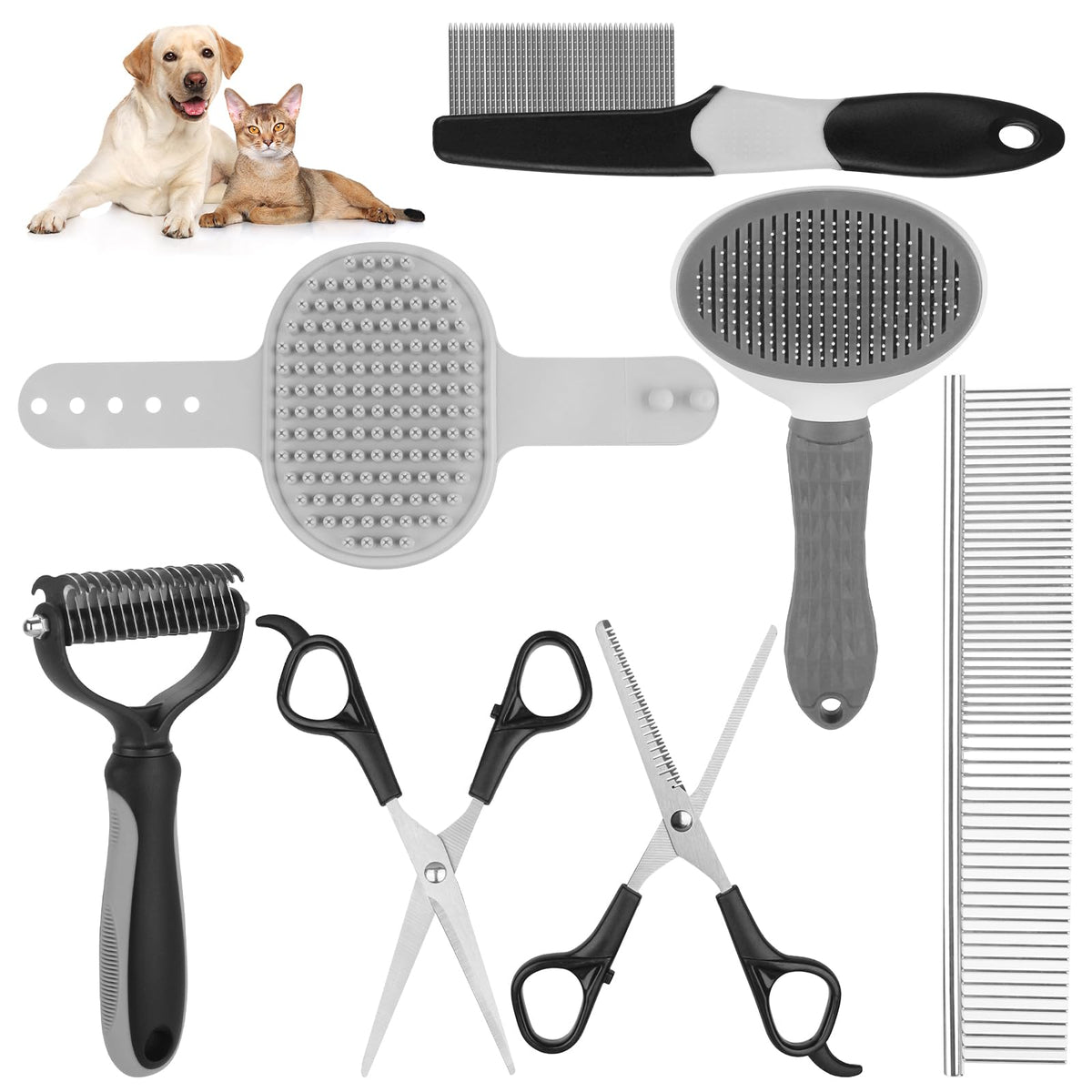 Aiolpy Pet Grooming Kit deshedding comb removing loose fur for a smoother coat