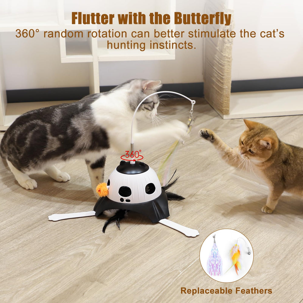 AIPERRO 3-in-1 cat toy rotating feather wand invites pounces and kicks.