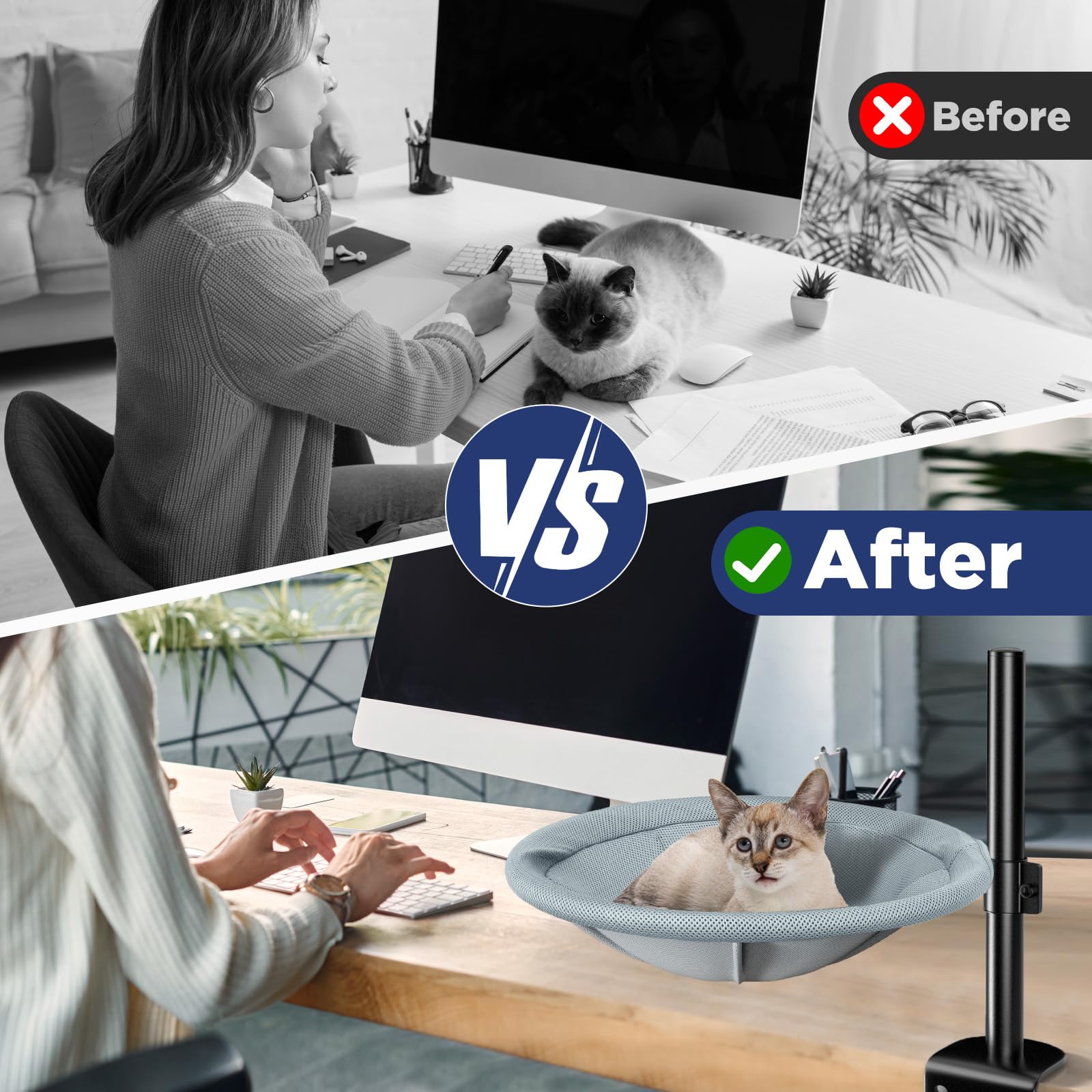 AIPERRO Cat Desk Bed securely attached to desk edge for stable setup