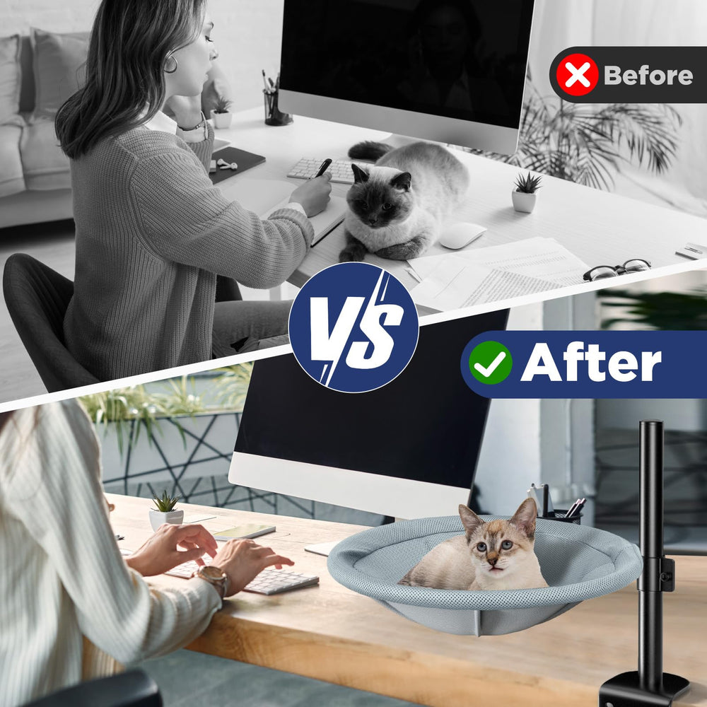 AIPERRO Cat Desk Bed securely attached to desk edge for stable setup