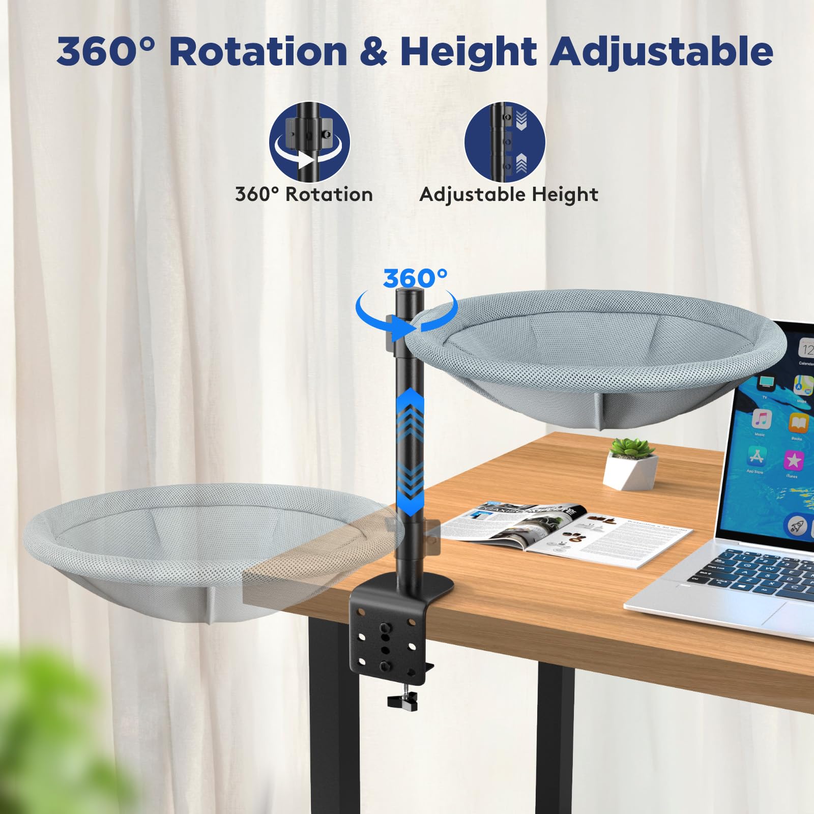 AIPERRO Cat Desk Bed height-adjustment up to 14 inches for customizable comfort