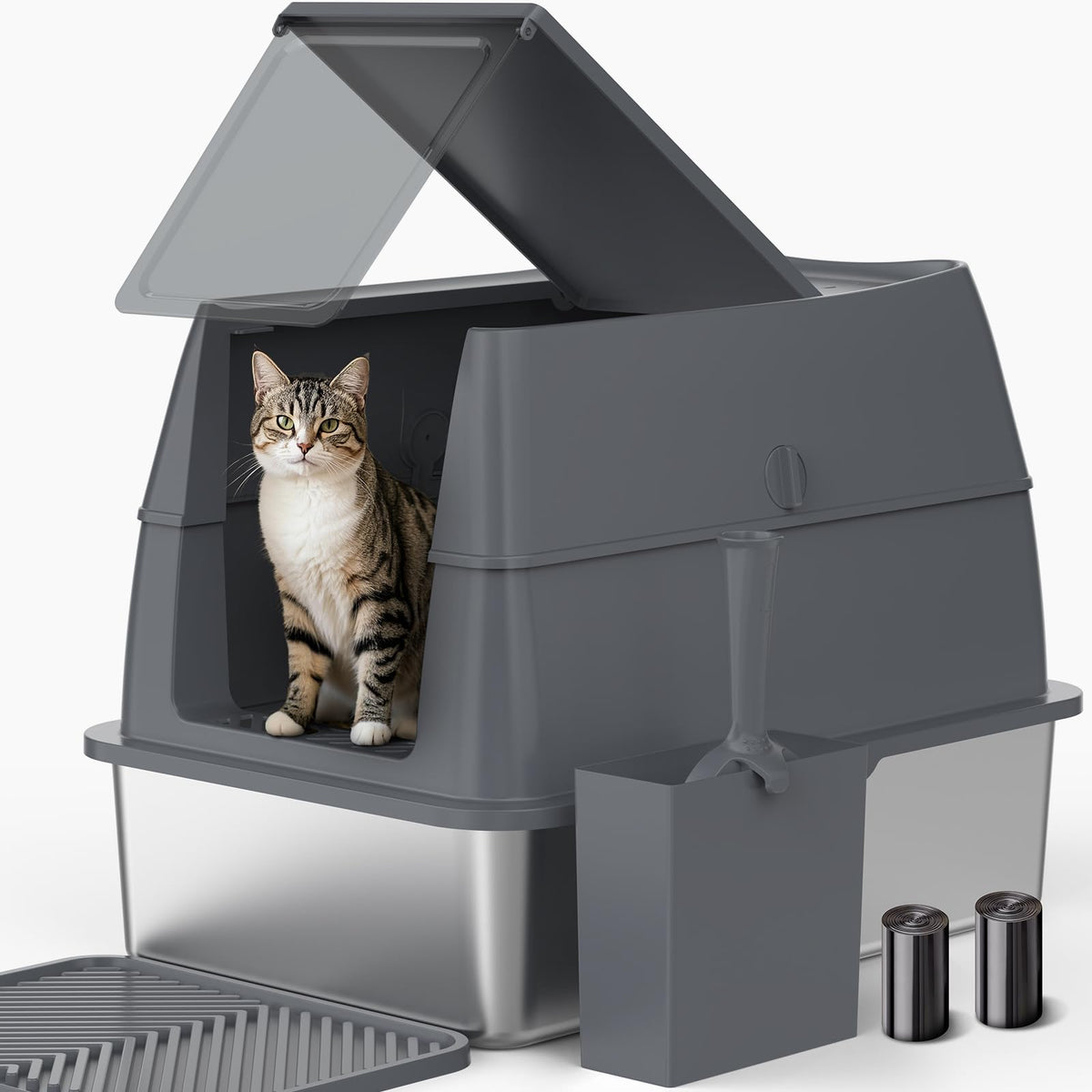 Aiperro enclosed stainless-steel litter box with lid for tidy indoor use