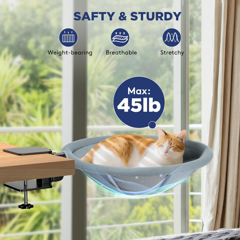 AIPERRO Foldable Cat Desk Bed 90-degree fold design saves space while keeping a cat within reach.