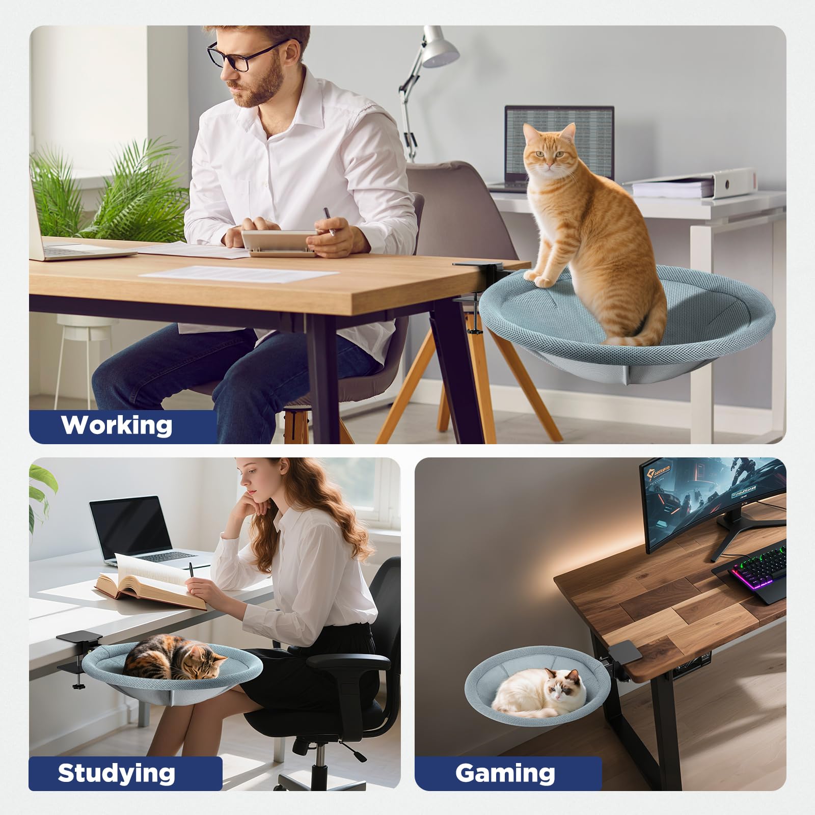 AIPERRO Foldable Cat Desk Bed anti-slip base ensures stable lounging on smooth surfaces.