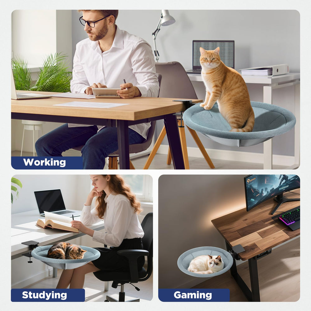 AIPERRO Foldable Cat Desk Bed anti-slip base ensures stable lounging on smooth surfaces.