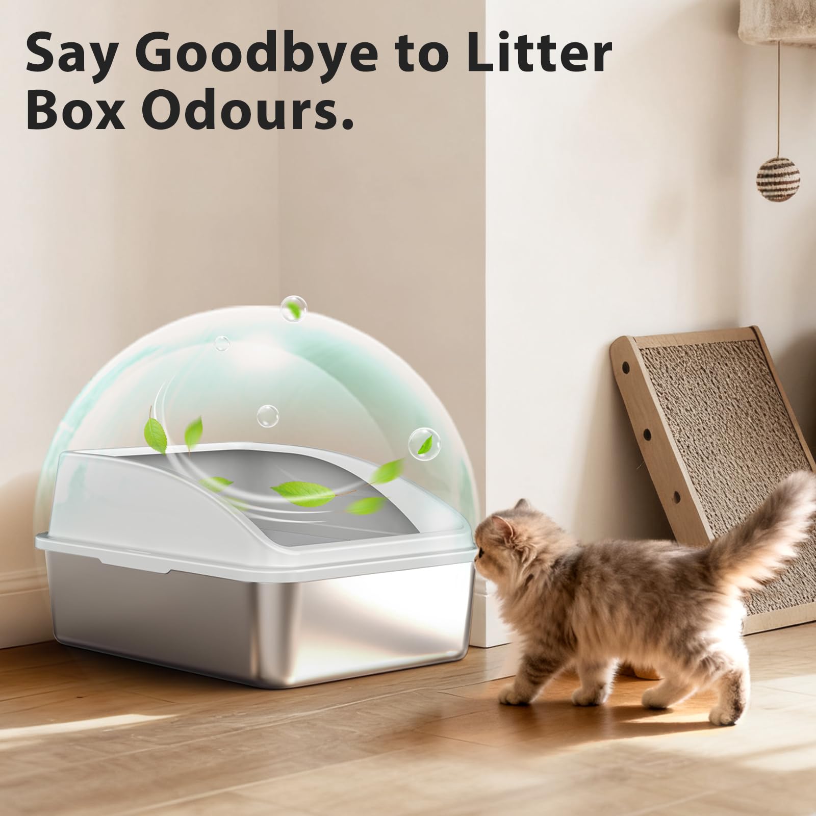 AIPERRO scoop-included stainless litter box simplifies daily maintenance.