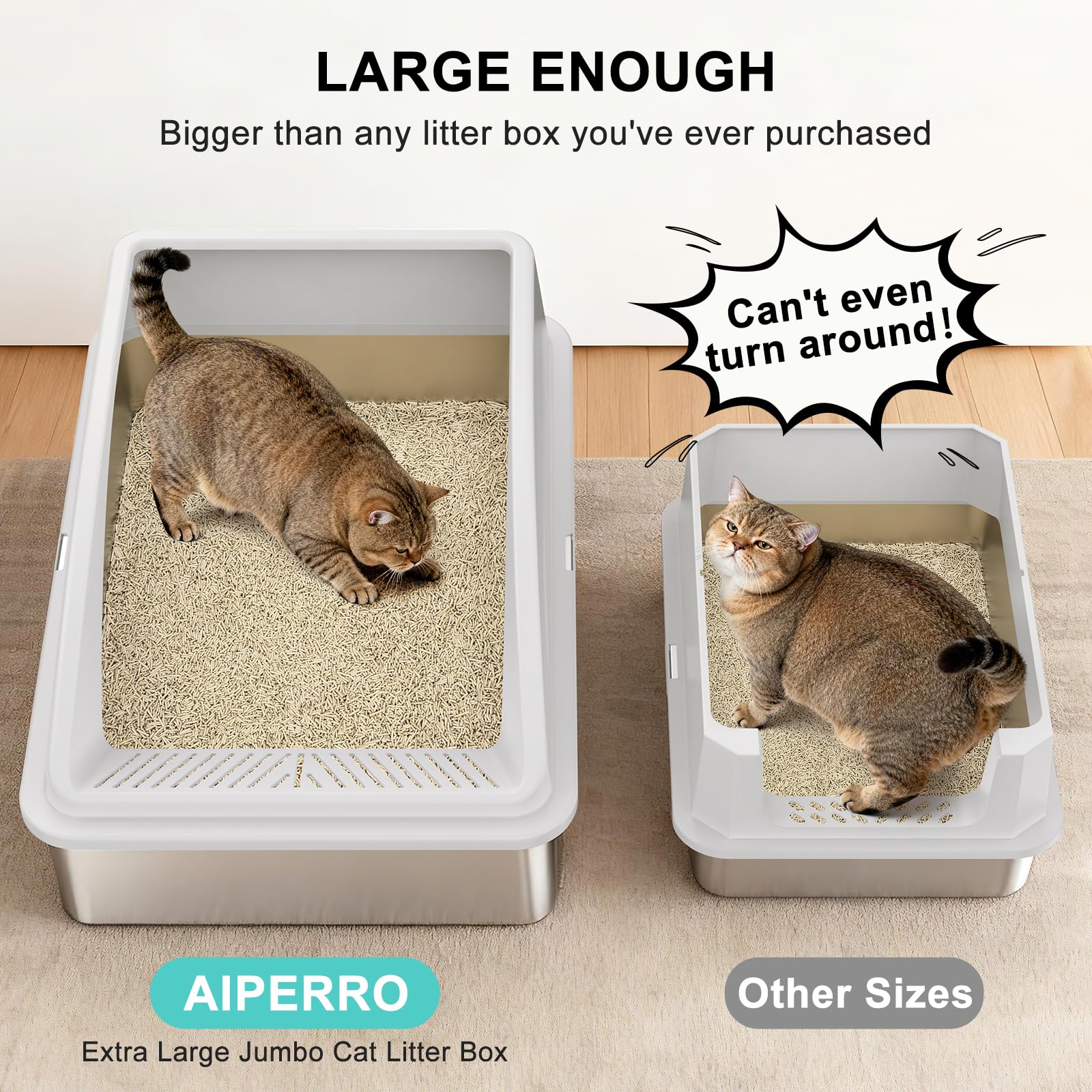 AIPERRO anti-leak base design keeps floors clean during busy multi-cat use