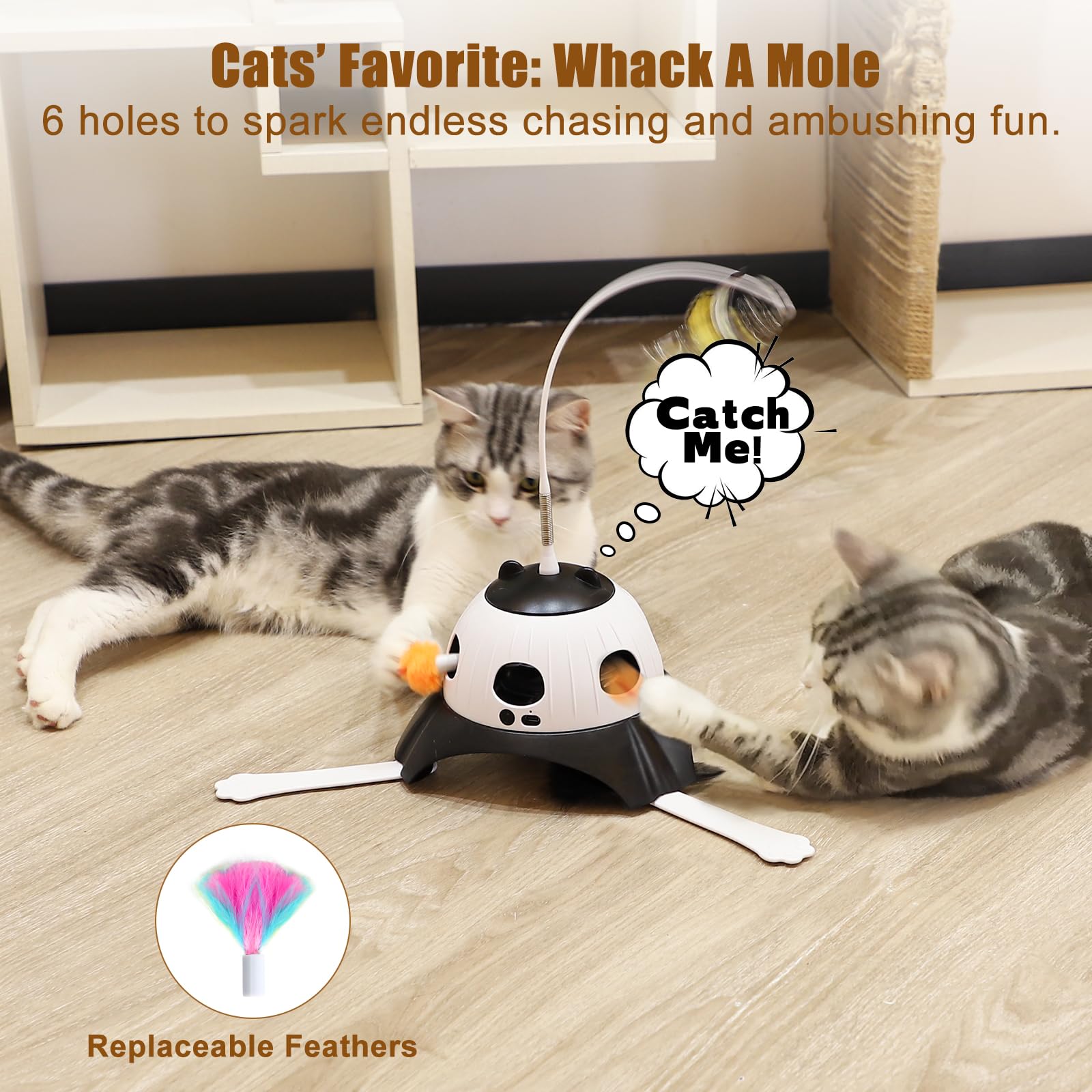 AIPERRO USB rechargeable cat toy ensures cordless, easy charging.