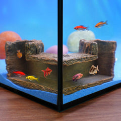 Aiqriwv Underground Resin Stump hideout front view enables up-close fish observation in natural setup.