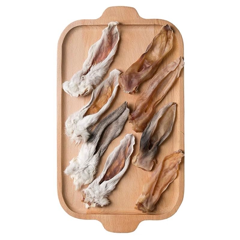 Air Dried Rabbit Ears close-up texture showing chewy, fiber-rich dog treat.