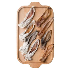 Air Dried Rabbit Ears close-up texture showing chewy, fiber-rich dog treat.