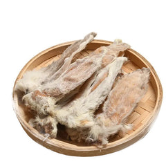 Air Dried Rabbit Ears packaging top view highlights natural, preservative-free snack.