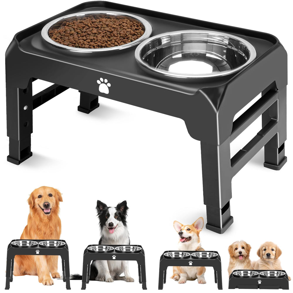 AIRMX elevated bowls stand assembly demonstrates adjustable height for ergonomic feeding.