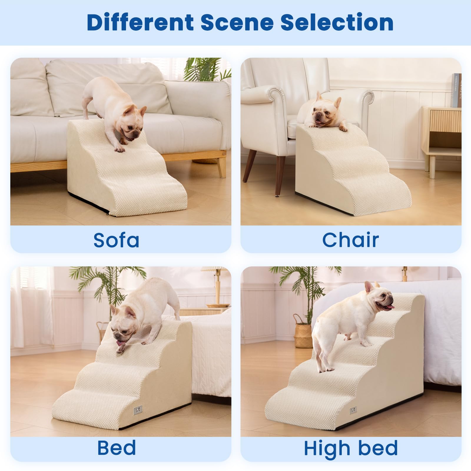 Airpanda 3-step dog stairs support elderly pets reaching sofas.