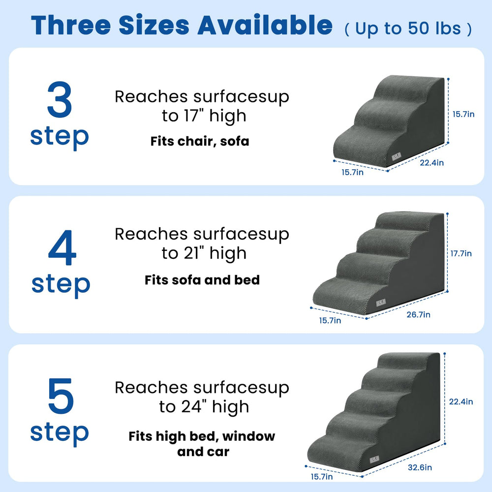 Airpanda dog steps 3-step height aids small dogs to reach sofas.