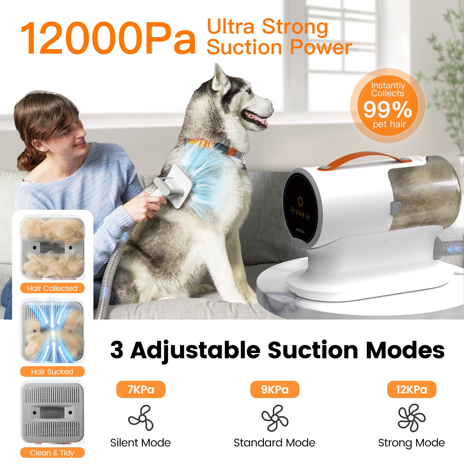 AIRROBO integrated 5-in-1 kit suits long- and short-haired pets at home.