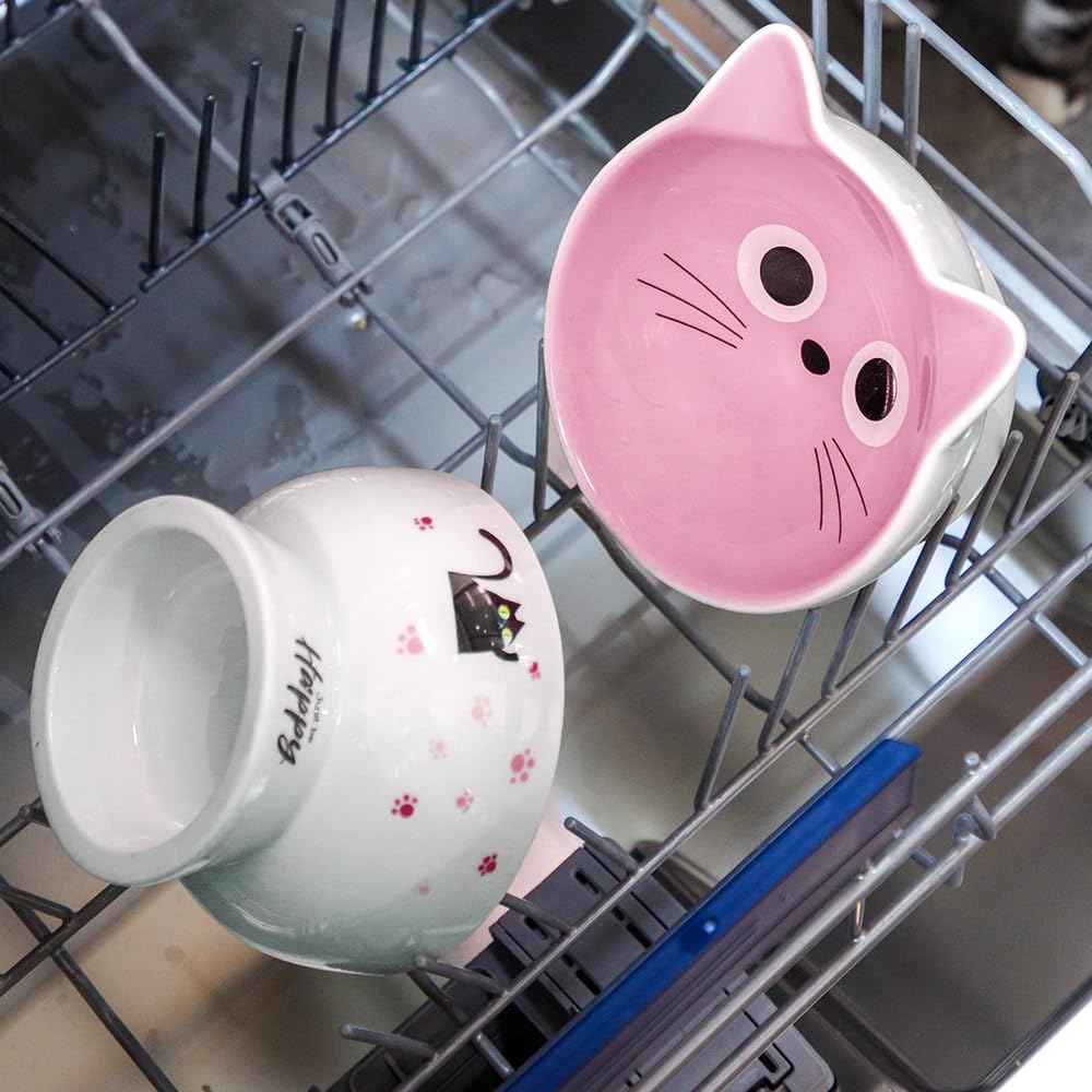AISBUGUR porcelain raised cat bowl pink combines style with practical, spill-resistant design.