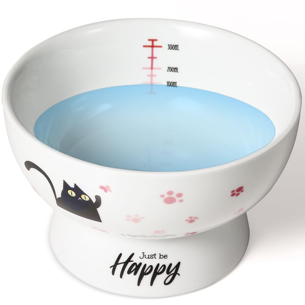 AISBUGUR porcelain raised cat bowl pink with elevated design for comfortable feeding.
