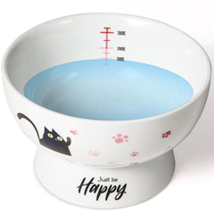 AISBUGUR porcelain raised cat bowl pink with elevated design for comfortable feeding.