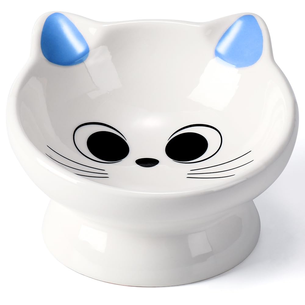 AISBUGUR raised cat food bowl tilted 15° eases neck strain during meals.