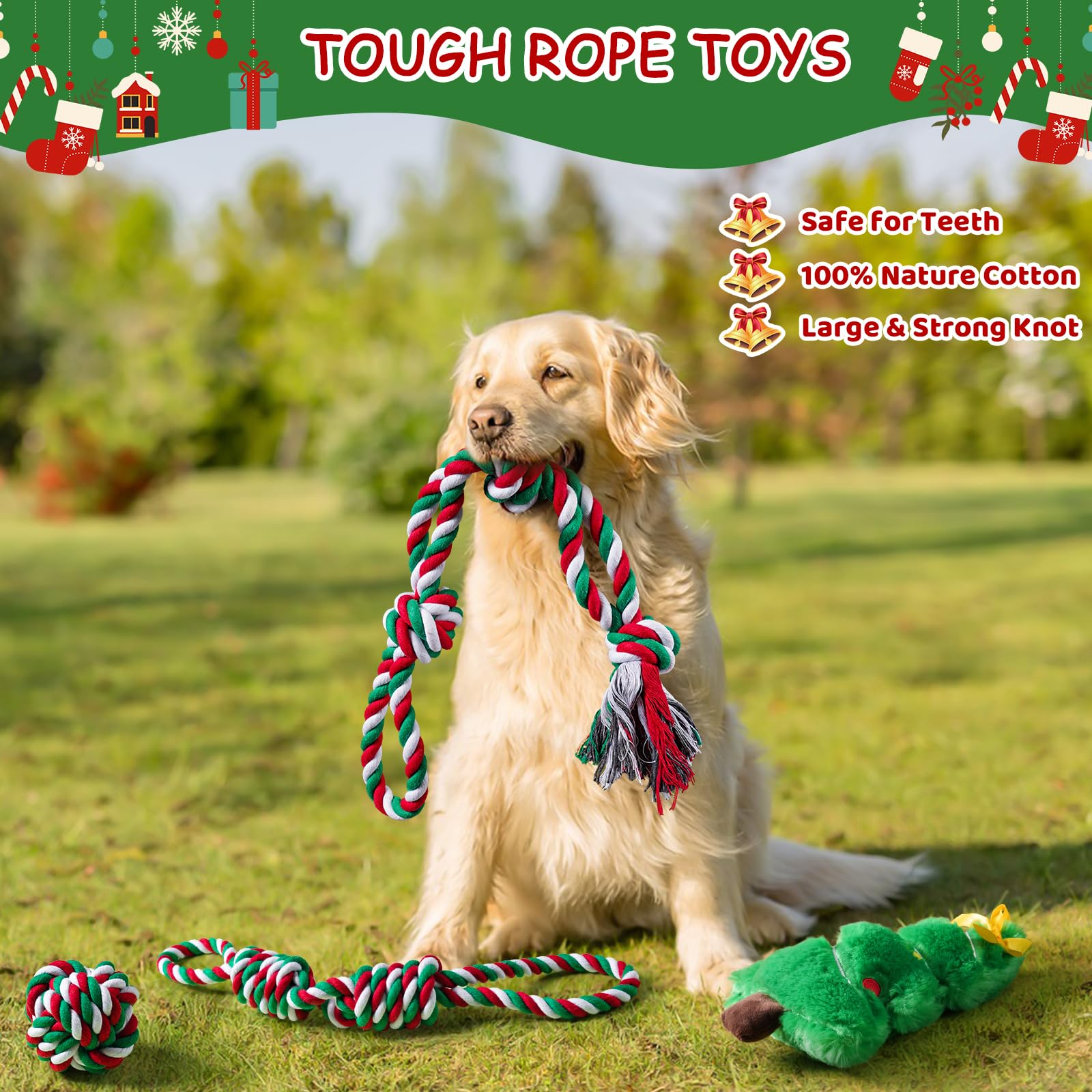 Aitmexcn Christmas dog rope set uses durable cotton for long-lasting play