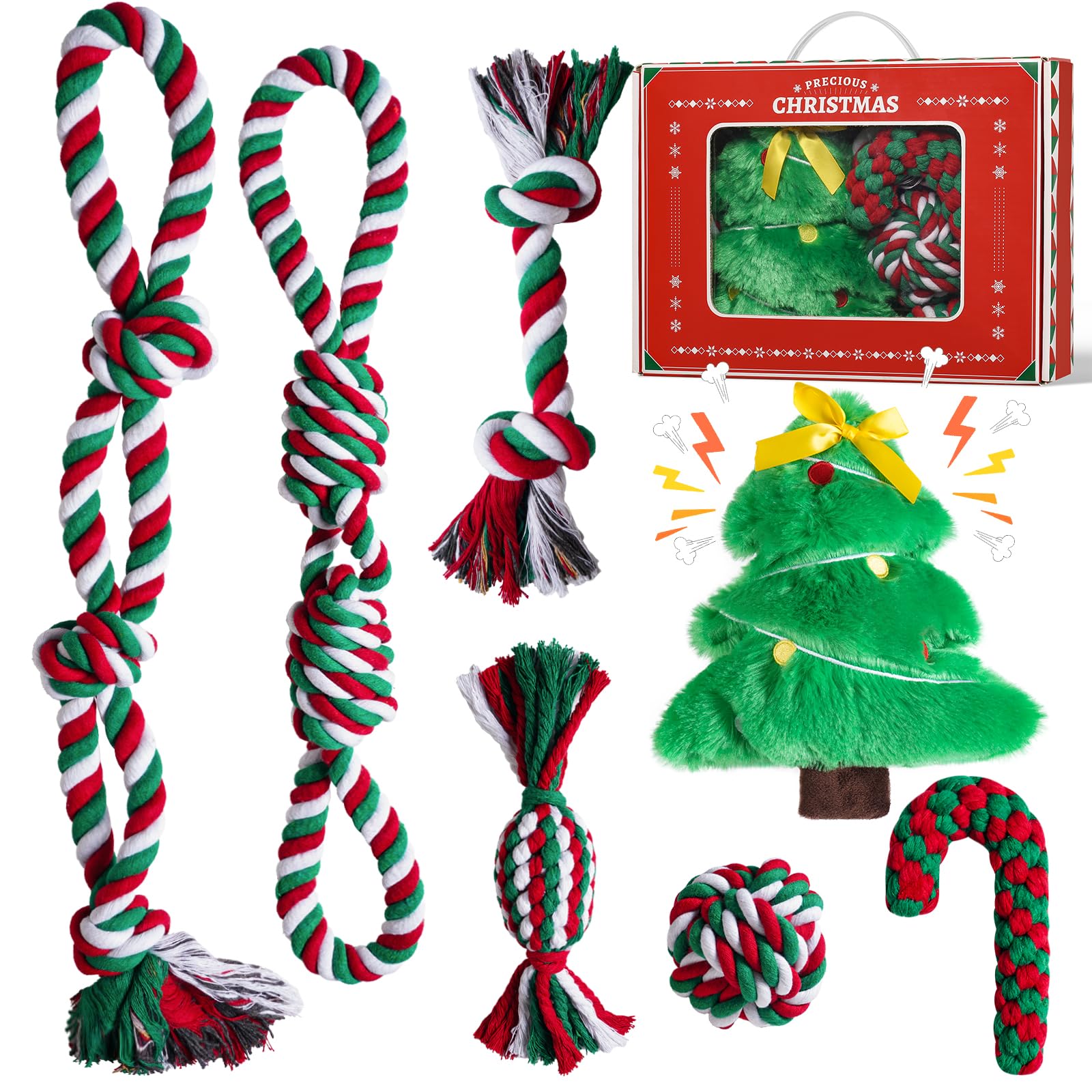 Aitmexcn Christmas dog rope toy set rope ball for interactive play and dental massage