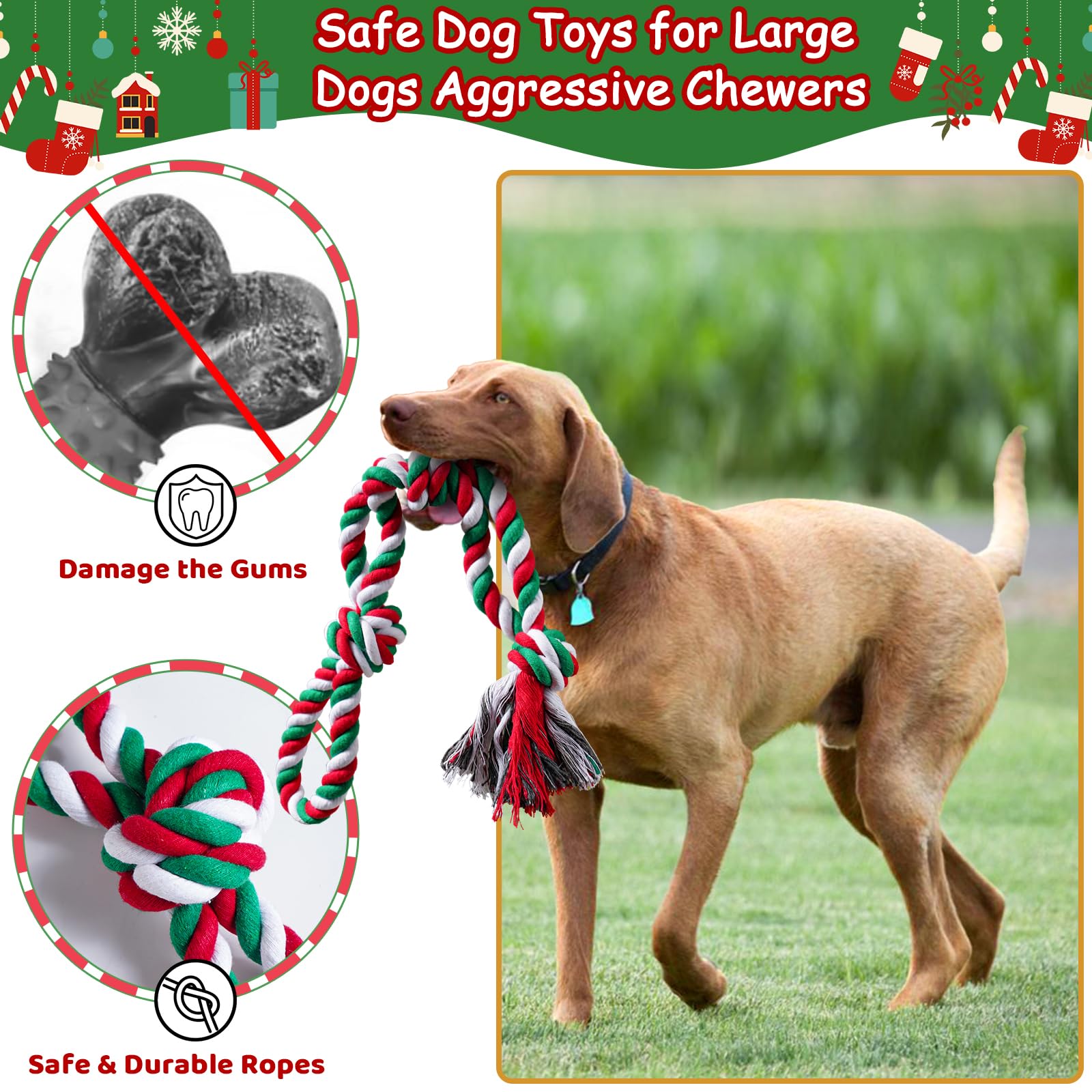 Aitmexcn Christmas dog rope toys set squeaky plush toy sparks playful engagement