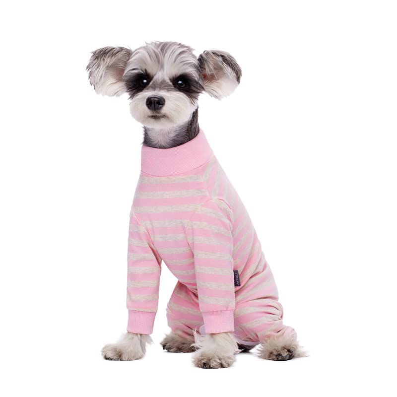 AITOLI dog-striped recovery suit back view with easy button closure and breathable fabric.