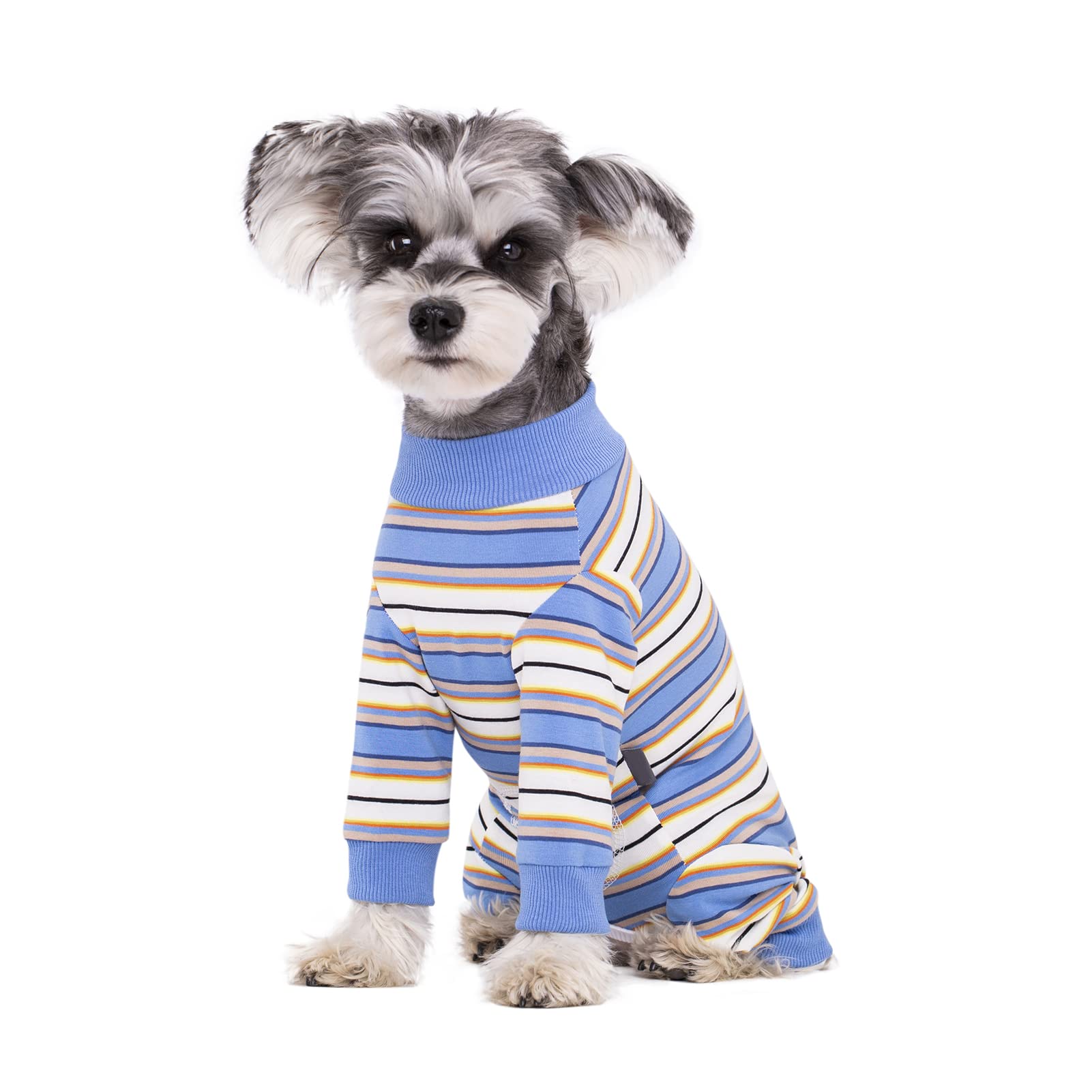AITOLI dog-striped-recovery-suit back view provides full coverage to reduce hair mess