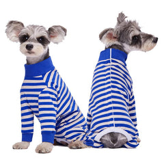AITOLI dog-striped-recovery-suit fabric closeup highlights breathable, skin-friendly material.