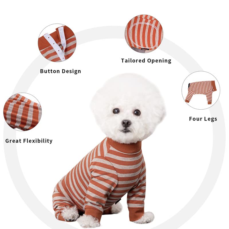 AITOLI dog striped recovery suit in-use on puppy for recovery comfort