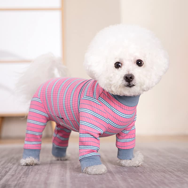 AITOLI dog-striped recovery suit snap-button detail for easy on/off without snagging fur