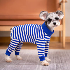 AITOLI dog-striped-recovery-suit wearer side shows secure, adjustable fit during daily routines.