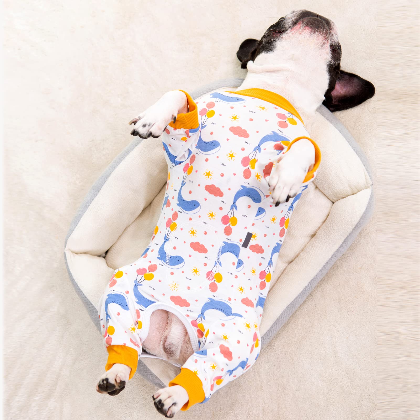 AITOLI dog surgery recovery suit fabric closeup shows breathable elastic cotton