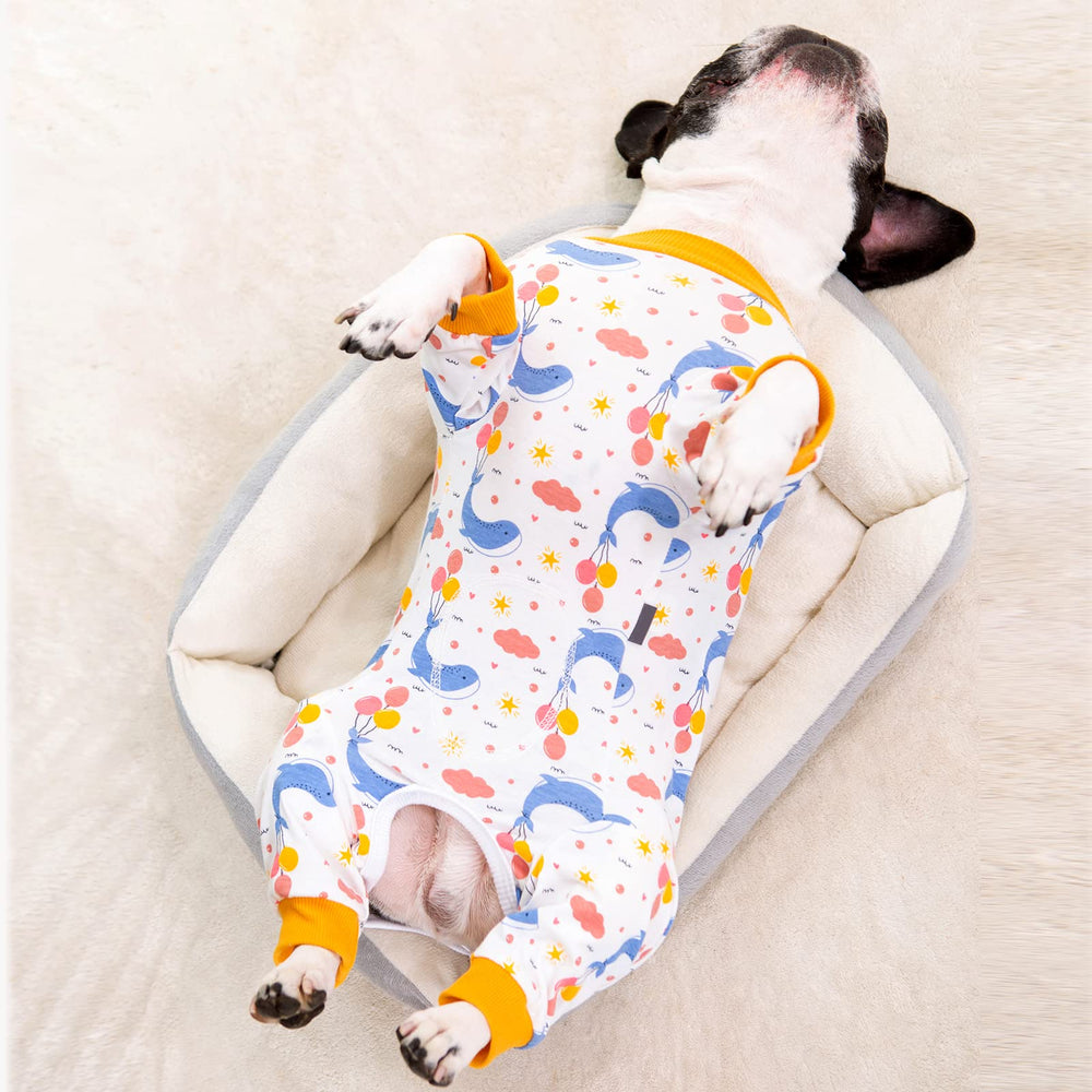 AITOLI dog surgery recovery suit fabric closeup shows breathable elastic cotton