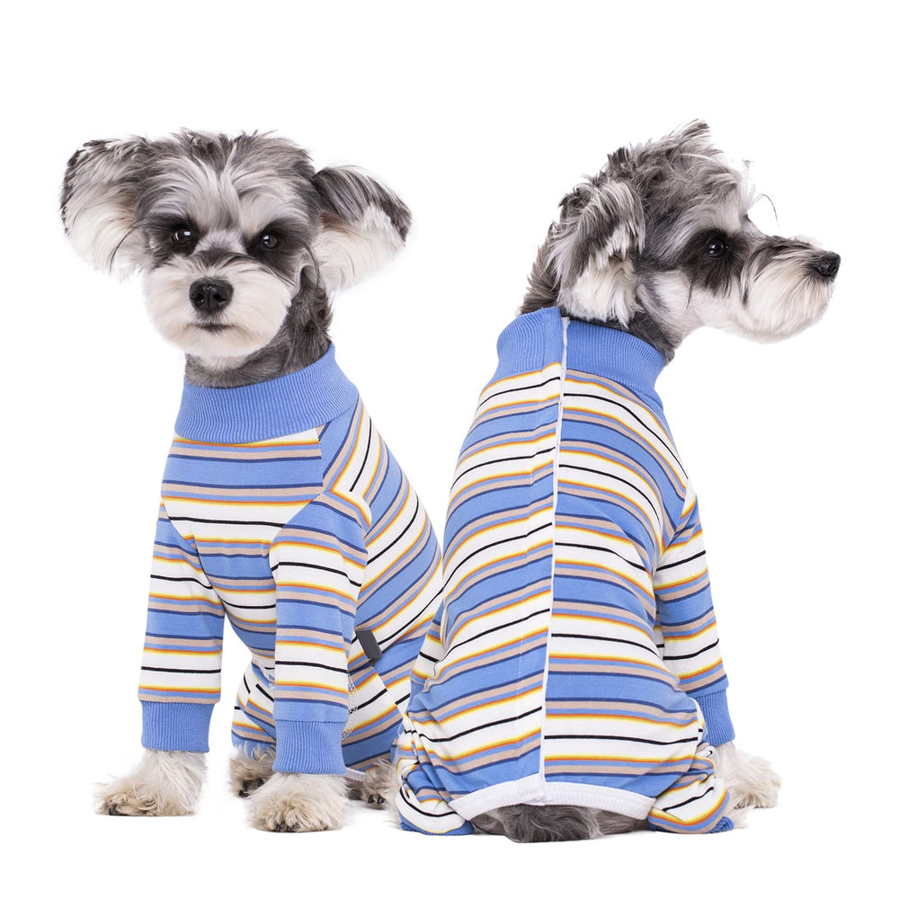 AITOLI puppy-surgical-pajamas side view highlights easy-on, off snap buttons