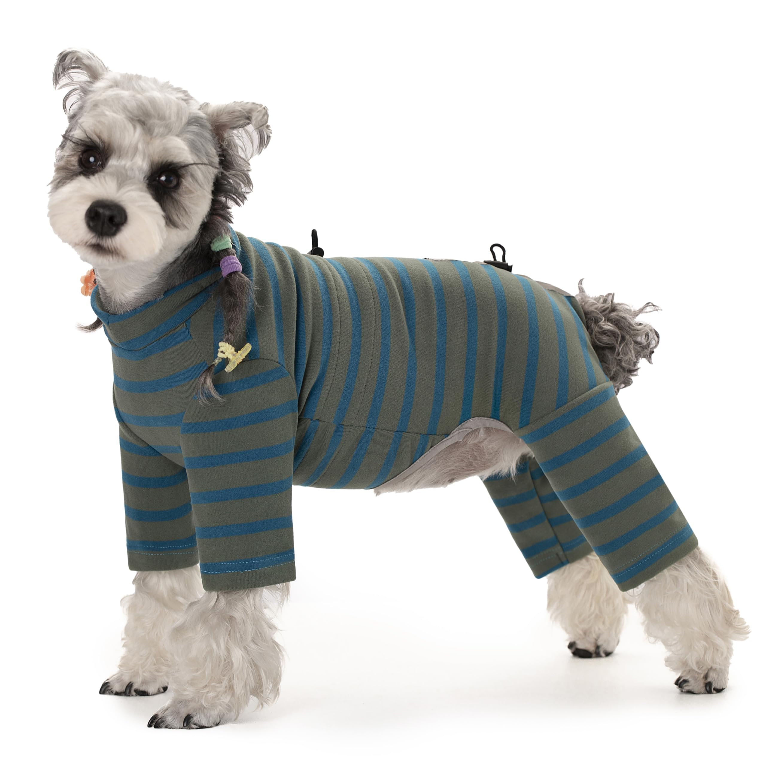 AITOLI winter coat small dog stripe fabric close-up shows warm Dralon material