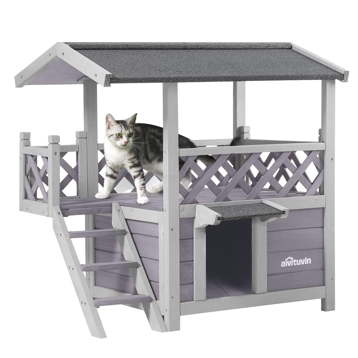 Aivituvin cat house exterior view with weatherproof roof for outdoor use.