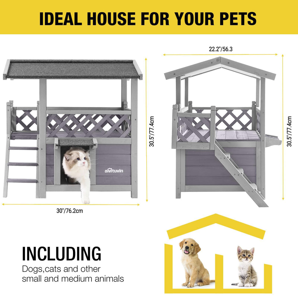 Aivituvin cat house side stairs enabling easy access to elevated lounging.