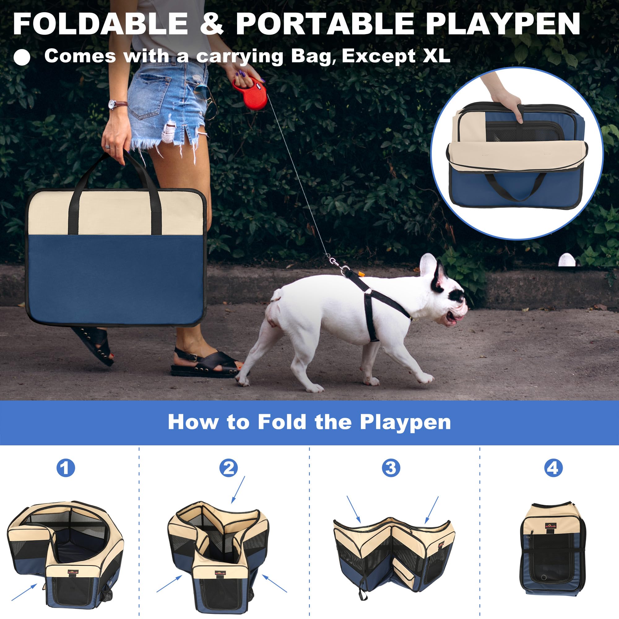 Aivituvin dog playpen blue mesh airflow emphasizing comfortable ventilation