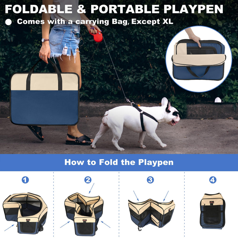 Aivituvin dog playpen blue mesh airflow emphasizing comfortable ventilation